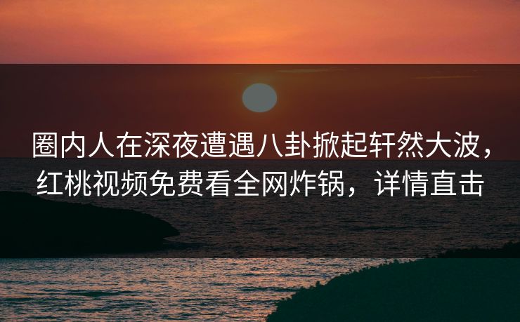 圈内人在深夜遭遇八卦掀起轩然大波，红桃视频免费看全网炸锅，详情直击