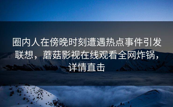 圈内人在傍晚时刻遭遇热点事件引发联想，蘑菇影视在线观看全网炸锅，详情直击